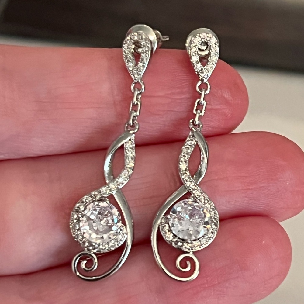 Silver Diamond Drop Earrings
